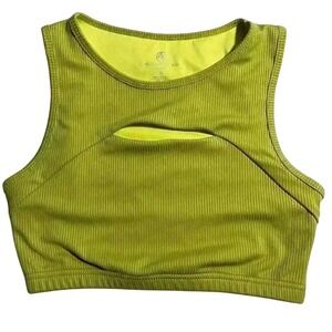 Adrienne Vittadini Sport Cutout Ribbed Crop Top Athletic Tank‎ Top Chartreuse M
